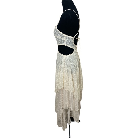 Dolls Kill Current Mood Cream Asymmetrical Cut Out Lace Dress fairy Grunge - Picture 2 of 3